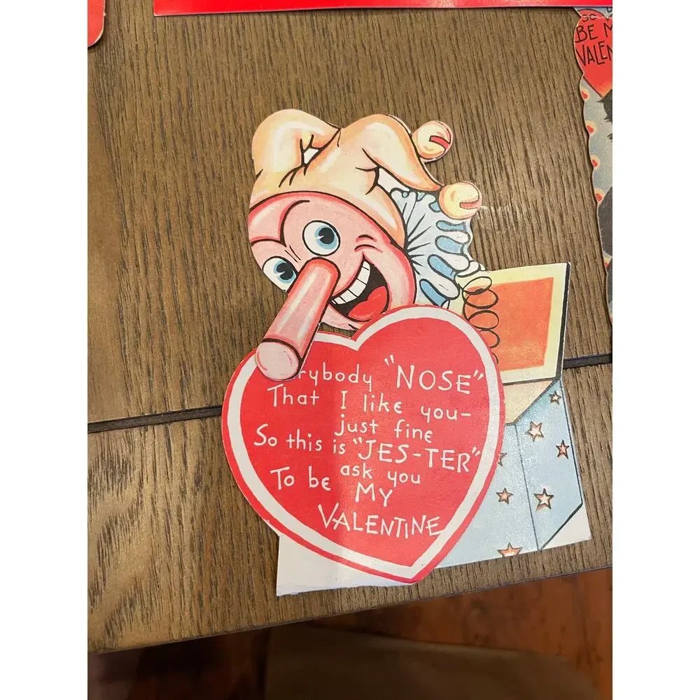 Lot of 14 Vintage Die Cut Valentine Cards Mechanical Children Animals Clown